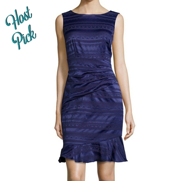 HPπ Layla Mural Jacquard Flounce Cocktail Dress - Picture 1 of 7